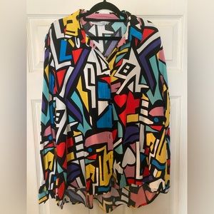 COPY - Big Dart 90’s Abstract Multicolored long sleeve blouse. Vintage Button up